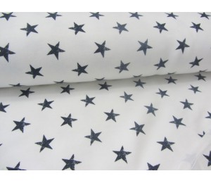 French Terry - weiß  jeansblau meliert Sterne